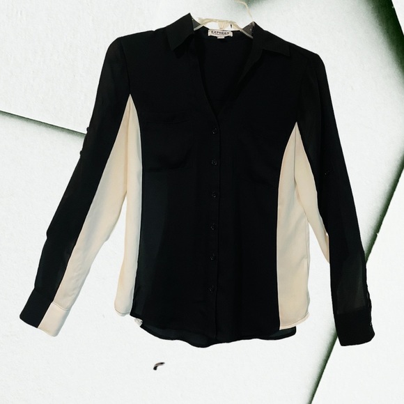 Express Black and White Button Down Blouse - Picture 1 of 3
